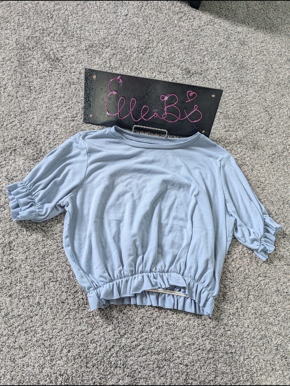 Euc Poof! Light Blue Short Sleeve Ruffle-Hem Top M